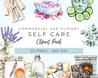 Cozy Self Care Clipart, Relaxation Graphics, Hygge Art, Spa Day PNG, Beauty Clipart, Instant Download