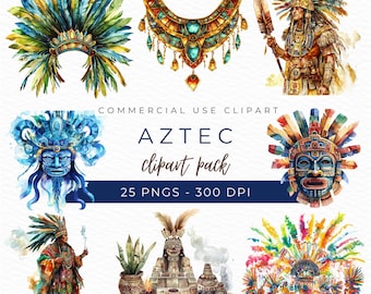 Clipart Asteca em Aquarela: Símbolos Antigos PNG (Download Instantâneo)