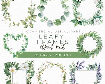 Lommerrijke frames clipart, botanische lijst PNG, bloemen krans kunst, groen clipart, rustieke frame-graphics, Instant Download