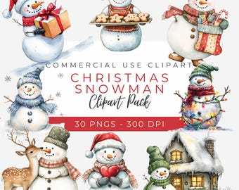 Christmas Snowman Clipart Set, Cute Holiday Snowman Illustrations, Winter Clipart for Crafts, Festive Graphics, Instant Download PNG