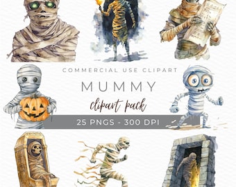 Mummy Clipart, Watercolor PNG, Cute Halloween Illustration, Egyptian Mummy Art, Spooky Graphics, Creepy Decor Design, Instant Download