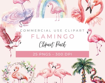 Watercolor Flamingo Clipart Set: Tropical Bird Art (PNG, Instant Download)