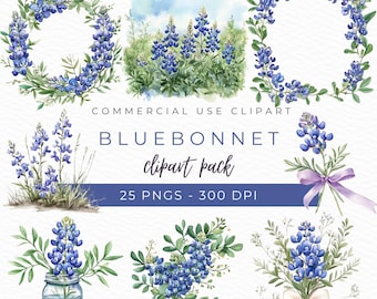 Bluebonnet Clipart, Texas Wildflower Art, Watercolor Floral PNG, Botanical Illustration, Spring Flowers Graphics, Instant Download