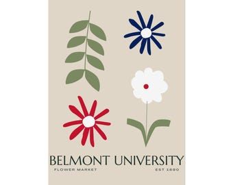 Aesthetic Rolled Posters - Belmont University Flower Market Poster, Vintage Wall Decor, College Dorm Room Art, Retro Home Office Decoration,