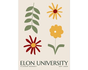 Vintage Elon University Aesthetic Flower Market Rolled Poster, Wall Art Decor, Elon Phoenix Fan Gift, Dorm Room Decoration, Elon University