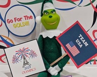 Wydrukowane miniaturowe znaki z motywem olimpijskim Elfów, Wydrukowana świąteczna zabawa Elfów, Pliki cyfrowe, Aktywności świąteczne Elfów, Gry Elfów, Olimpiada Elfów