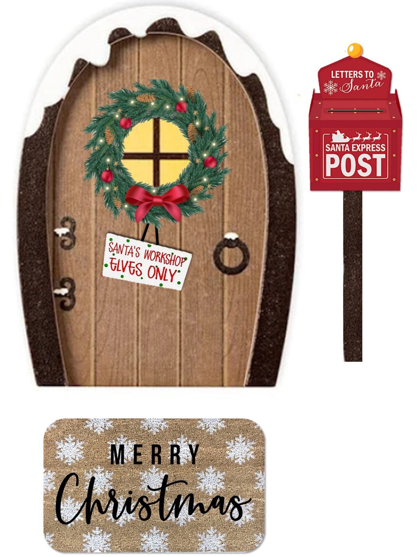 Printable Brown Christmas Door, Printable Elf Christmas Decoration ...