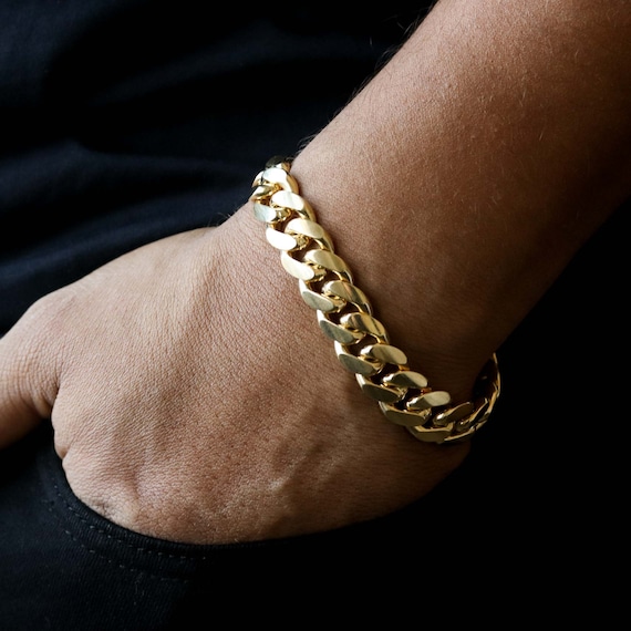 Mens Women Real Solid Yellow Gold Steel Curb Bracelet Bangle Chunky Rings  Chain | eBay
