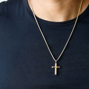 Cross Necklace, Mens Gold Cross Necklace, Cross Chain, 14k Gold Cross Necklace, Baptism Gift