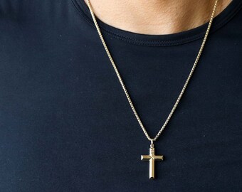 Cross Necklace, Mens Gold Cross Necklace, Cross Chain, 14k Gold Cross Necklace, Baptism Gift