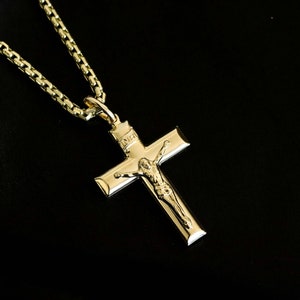 Crucifix Necklace, Crucifix Pendant, Cross Necklace, Gold Cross Necklace, Mens Gold Cross Necklace
