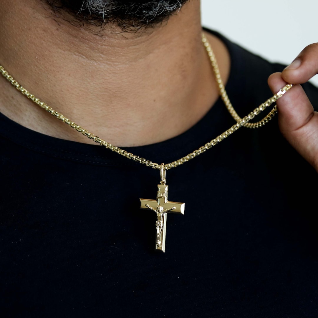 Gold Cross Necklace for Men, Crucifix Necklace Chain, Mens Crucifix Necklace, Crucifix Necklace