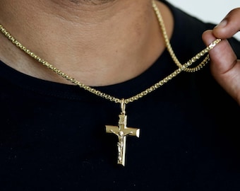 Gold Cross Necklace For Men, Crucifix Necklace Chain, Mens Crucifix Necklace, Crucifix Necklace Men, Mens Gold Cross Necklace