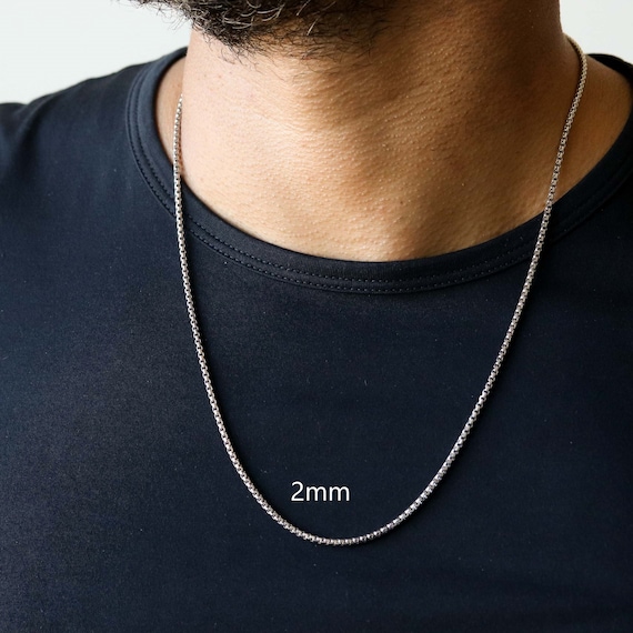 Mens white gold shop box chain necklace