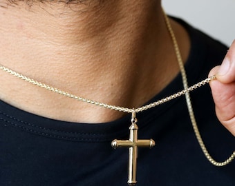 Cross Necklace, Mens Gold Cross Necklace, Cross Chain, 14k Gold Cross Necklace, Baptism Gift