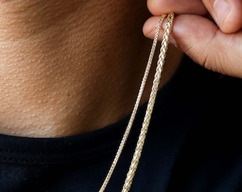 14K Gold Wheat Chain Necklace, Wheat Chain, 14K Wheat Chain, Square Wheat Chain, Wheat Chain Men, 14K Gold Necklace, Real Gold Chain