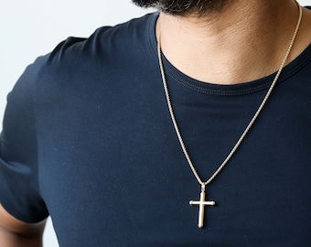 Cross Necklace, Mens Gold Cross Necklace, Cross Chain, 14k Gold Cross Necklace, Baptism Gift
