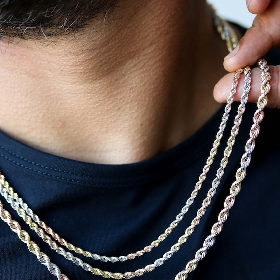 Rope Necklace for Men, Gold Rope Chain, Rope Chain 14k, Mens Gold Rope  Chain Gold Chain, 14k Tri Color Semi Solid Gold Rope Chain Necklace 