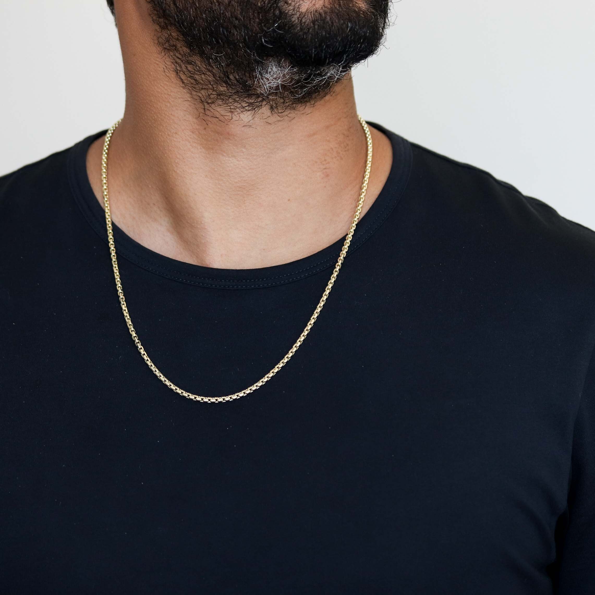 Round Box Chain, Box Chain Necklace for Men, Gold Box Chain, Box Chain ...