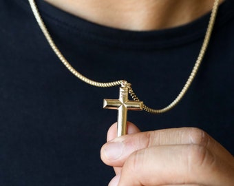 Cross Necklace, Mens Gold Cross Necklace, Cross Chain, 14k Gold Cross Necklace, Baptism Gift