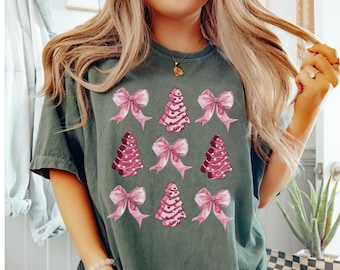 Christmas Tree Cake Comfort Colors® Shirt, Coquette Tree Cake Shirt, Pink Christmas Shirt, Girly Christmas Graphic Tee, Coquette Bow Shirt
