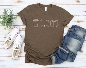 Cats Coffee Books Shirt, Book Lover Gift, Cat Shirt, Coffee Lover Shirt, Cat Lover Gift, Reader T-Shirt, Cats and Books, Cat Mom Shirt