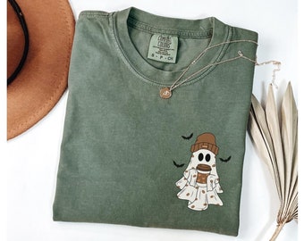 Cute Ghost Coffee Comfort Colors® Shirt, Halloween Coffee Shirt, Coffee Ghost Shirt, Coffee Lovers Tee, Ghost Crewneck, Boo Ghost Shirt