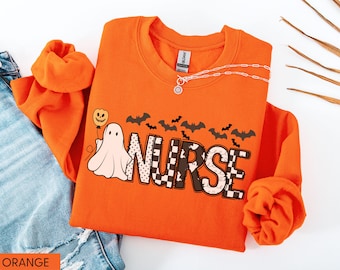 Nurse Halloween Sweatshirt, Halloween Nurse Sweatshirt, Spooky Nurse Shirt, RN Halloween Crewneck, Halloween Nursing Sweater, Nurse Gift
