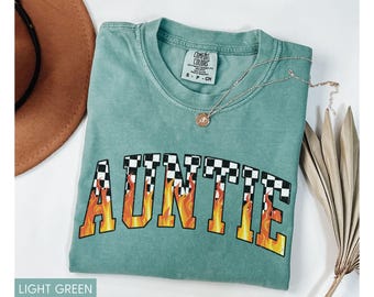 Comfort Colors Checkered Auntie Shirt Gift for Aunt, Retro Aunt Tee, Trendy Aunt Shirt, Vintage Checkered Auntie Tshirt, Auntie Flame Shirt