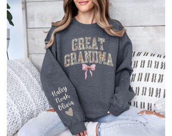 Custom Great Grandma Sweatshirt with Kids Names, Mothers Day Gift, Great Grandmother Gift, Great Grandma Crewneck, Great Grandma Sweater