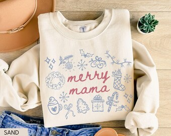 Merry Mama Christmas Sweatshirt, Mama Christmas Sweater, Holiday Mom Crewneck, Trendy Christmas Sweatshirt for Mom