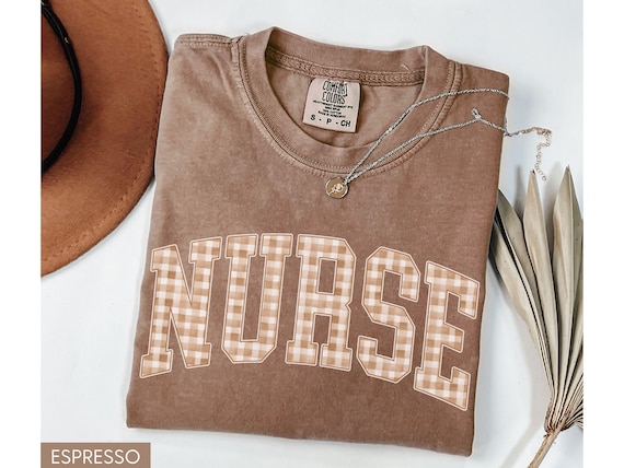 Fall Nurse Shirt Comfort Colors®, Autumn Nurse Shirt, Gingham Nurse Fall Tshirt, Cute Autumn Nurse Tee, Trendy Fall Shirt for Nurse