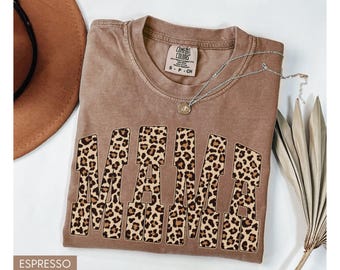 Comfort Colors® Mama Shirt, Mama Leopard Shirt, Mothers Day Gift, Girly Aesthetic Gift For Mom, Trendy Mom Tee, Cute Mom Shirt, Mama Tshirt