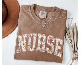 Nurse Comfort Colors® Floral Shirt, Nurse Shirt, RN Shirt, Nurse Graduation Gift, Nurse Week Shirt, Nurse Appreciation, Gift For Nurse