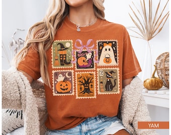 Halloween Shirt Comfort Colors, Women's Halloween Shirt, Halloween Cute Tee, Ghost Pumpkin Shirt, Retro Ghost Shirt, Halloween Cat Shirt