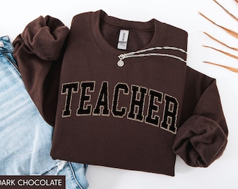 Leopard Teacher Sweatshirt, Teacher Sweater, Trendy Teacher Shirts, Cute Teacher Gift, Teacher Crewneck, New Teacher Gift