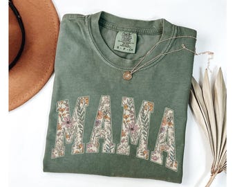Comfort Colors® Mama Shirt, Floral Mama Shirt, Mothers Day Gift, Girly Aesthetic Gift For Mom, Retro Mom Tee, Cute Mom Shirt, Mama Tshirt