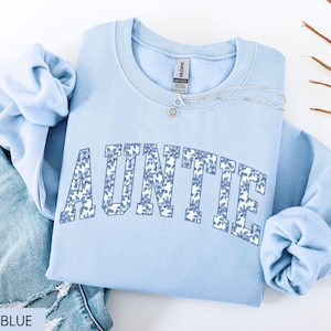 Sweat-shirt de Noël tante, sweat-shirt de Noël tante, joli pull de Noël tante, col rond tante de vacances tendance Light Blue