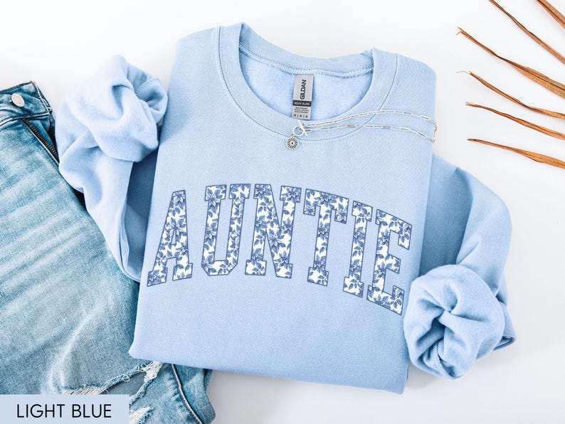 Sweat-shirt de Noël tante, sweat-shirt de Noël tante, joli pull de Noël tante, col rond tante de vacances tendance Light Blue