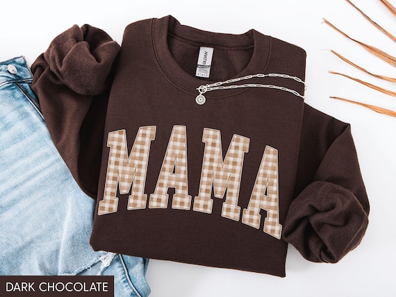 Mama Fall Sweatshirt, Fall Mom Shirt, Fall Mama Sweater, Gingham Mama Autumn Shirt, Cute Autumn Mom Shirt, Trendy Fall Sweater for Mom