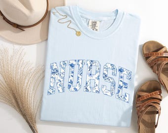 Nurse Comfort Colors® Floral Shirt, Toile Nurse Shirt, RN Shirt, Nurse Graduation Gift, Nurse Week Shirt, Nurse Appreciation, Gift For Nurse