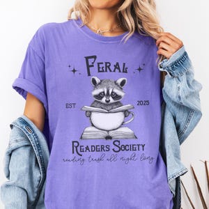 Comfort Colors® Funny Reading Shirt, Feral Readers Society, Book Lover T-shirt, Bookish Tee, Reading Tshirt, Bookish Gift, Librarian Shirt Violet