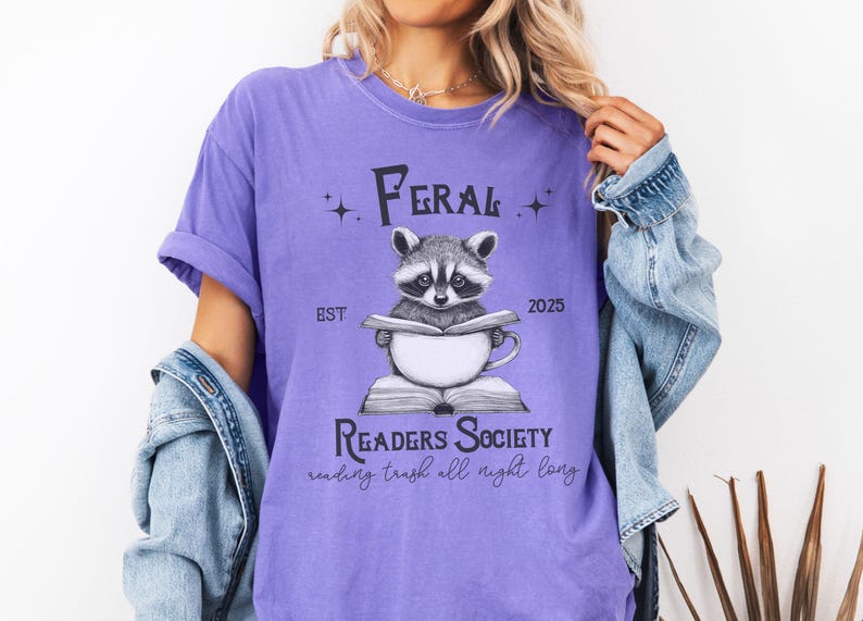 Comfort Colors® Funny Reading Shirt, Feral Readers Society, Book Lover T-shirt, Bookish Tee, Reading Tshirt, Bookish Gift, Librarian Shirt Violet