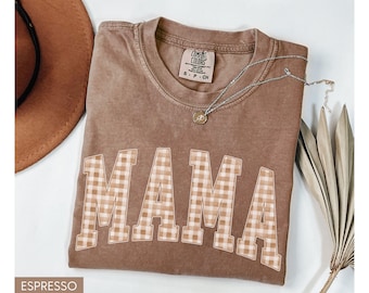 Fall Mama Shirt Comfort Colors®, Fall Mom Shirt, Gingham Mama Autumn Tshirt, Cute Autumn Mom Tee, Trendy Fall Shirt for Mom