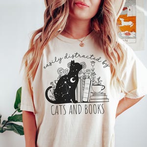 Easily Distracted By Cats And Books Comfort® Colors Shirt, Bookish Shirt, Reading T-Shirt, Book Lover Gift, Cat Lover Gift, Cats and Books