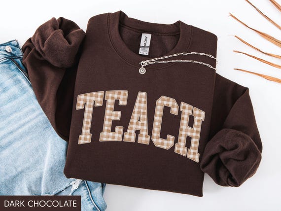 Teacher Fall Sweatshirt, Fall Teacher Sweater, Gingham Teacher Fall Shirt, Cute Autumn Teach Sweatshirt, Trendy Fall Sweater for Teacher