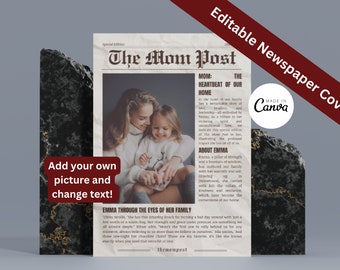 Customizable Newspaper Cover Template - Perfect Gift for Mom - Digital Download - Personalize on Canva