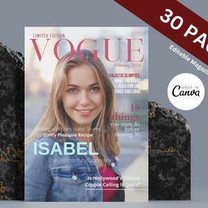 Modèle de magazine personnalisable sur toile de 30 pages - Personnalisable, cadeau attentionné, cadeau personnalisé, téléchargement numérique instantané