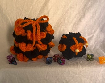 Crochet Dragon Scale Dice Bag- Black and Orange