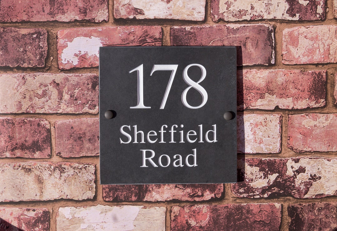 Slate House Sign 20cm X 20cm, Handmade, Deep Engraved Stone, Name